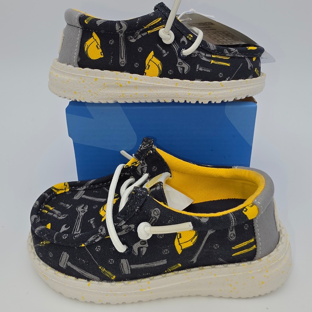 Hey Dude Wally T Construction Navy Multi Toddler Shoes C5 44183-4HQ NWOB